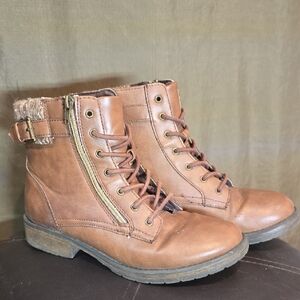 Brown Faux Leather Ankle Boots